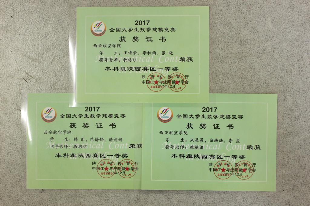 本科组陕西省一等奖3项
